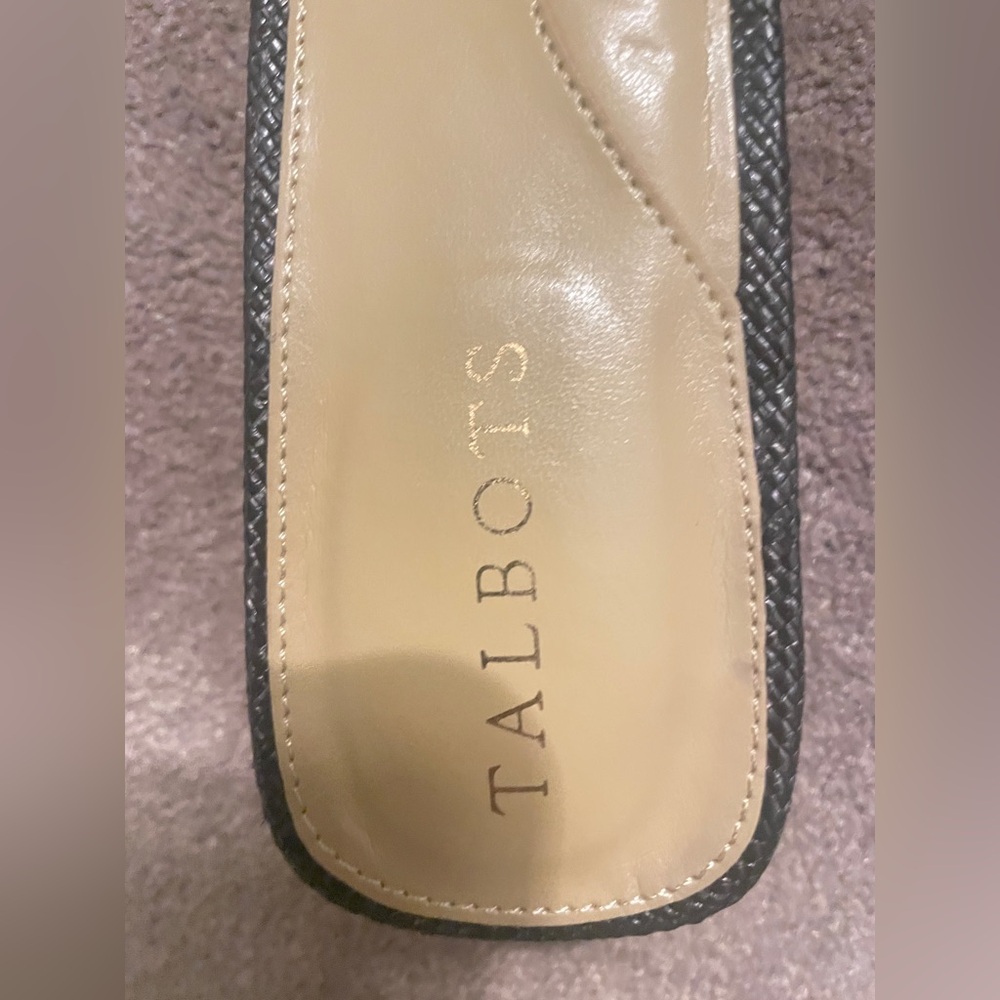 Talbots Black Slide Sandals with Gold Buckles - Picture 2 of 3